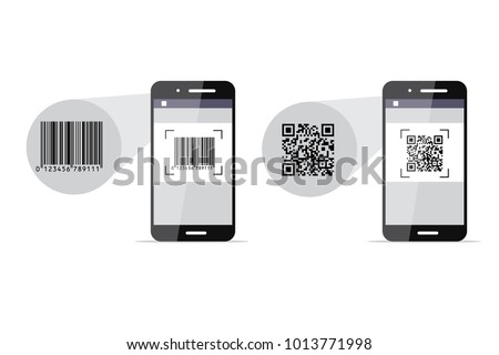 Barcode and QR-code scanning phones. Vector illustration.