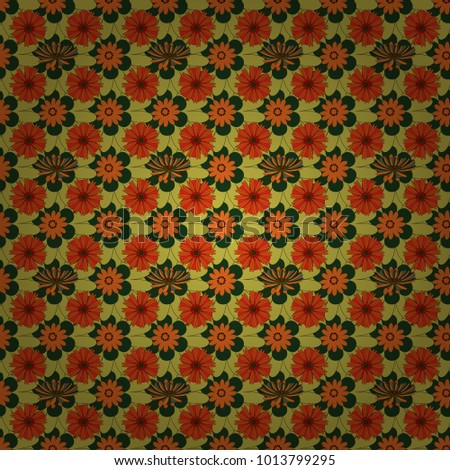 Rich fashionable floral texture for wallpaper, interior, tiles, print, textiles, packaging and various types of design. Vector seamless pattern with small flowers in a orange, green and pink colors.