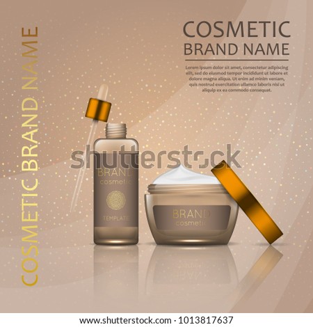Vector 3D cosmetic illustration on a soft light waves background . Beauty realistic cosmetic product design template
