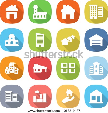 flat vector icon set - home vector, mansion, houses, skyscraper, garage, modern architecture, house with, panel, building, district, city, real estate