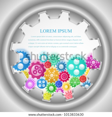 The multi color gear engineering construction template design blue background, vector illustration