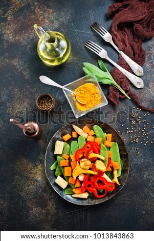 mix vegetables with mushroom on plate, stock photo