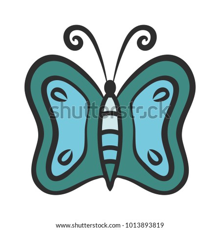 Cute butterfly dark blue drawing lineart isolated vector illustration design