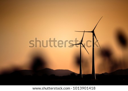 Wind Power Stations in Rhineland Palatinate germany in the Summer Evening Sun