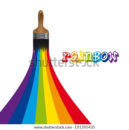 rainbow paint with brush over white background. vector illustration