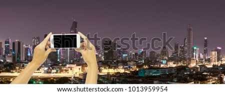 Mock up for advertising with Bangkok building at night time