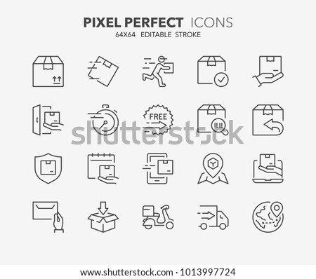 Thin line icons set of shipping and delivery. Outline symbol collection. Editable vector stroke. 64x64 Pixel Perfect. Royalty-Free Stock Photo #1013997724