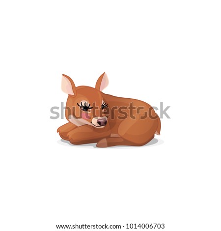 vector single female Red deer. Cartoon animal clip art. Woodland wildlife. Mascot character. Nursery wall baby decor. Nature design element. Wild handdrawn creature isolated on white background. 05