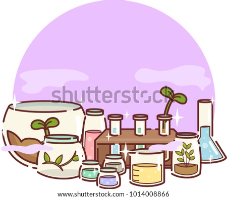 Illustration of Different Plant Seedlings inside Test Tubes and Glass Containers for Experimentation in the Laboratory