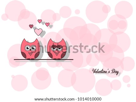 love Invitation card Valentine's day abstract background, paper cut mini heart, cut owls, loving owls, pastel shades, glare . Vector illustration.