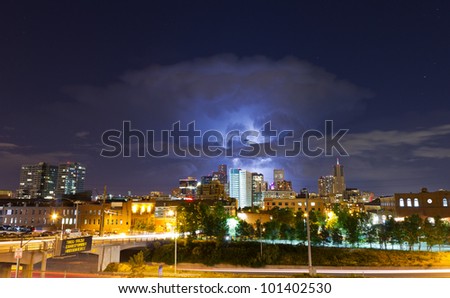 Lightning Strike Above the Denver Skyline Lights Up the Night Sky
