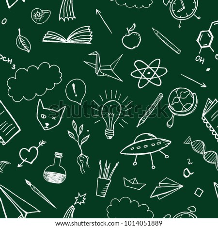 Back to school themed seamless doodle vector background.