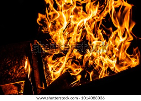 Flames from a fire on a black background picture
