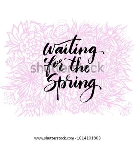 Hand drawn lettering spring theme on floral pink background