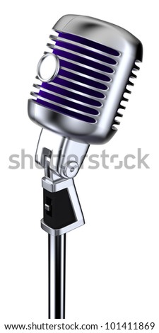 3D render of classic microphone on white background with clipping path