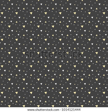 Vector pattern with white and yellow triangle and drops and cross on gray background