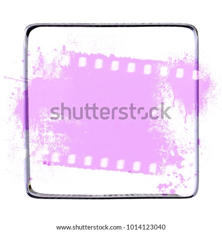 Pink film strip frame with worn borders. Useful for design element.