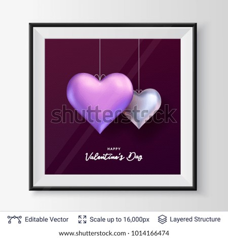 Pair of 3D Heart shaped air balloons. Easy to edit vector background. Holiday greeting card design.