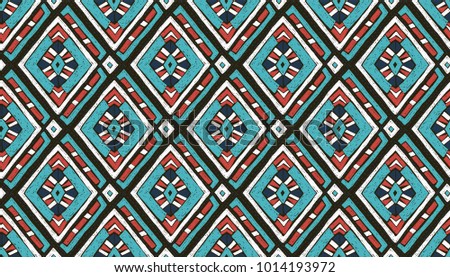 Tribal vector ornament. Seamless African pattern. Ethnic carpet with chevrons. Aztec style. Geometric mosaic on the tile, majolica.  Ancient interior. Modern rug. Geo print on textile. Vintage fabric.