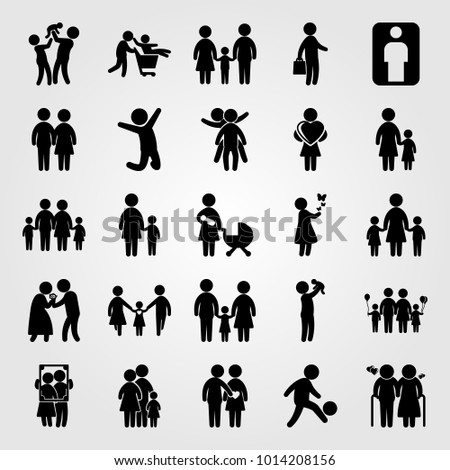 Humans vector icon set. human, two childs playing, man and children