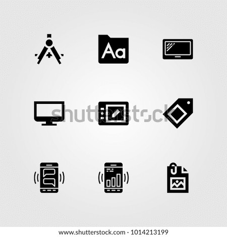 Web Design vector icon set. tablet, image, smartphone and font