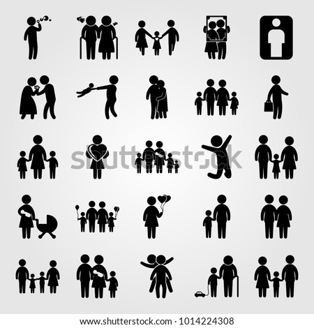 Humans vector icon set. child, frame, woman with heart and dad, family icon. Human icon. Royalty-Free Stock Photo #1014224308