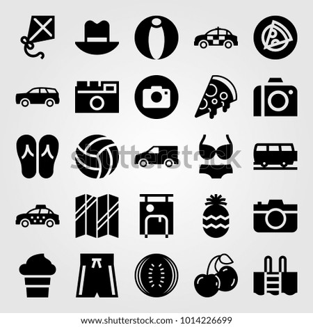 Summertime vector icon set. volleyball, taxi, beach ball and truck