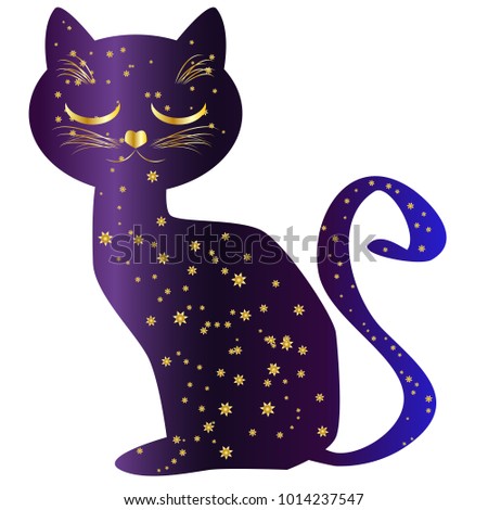 Cat-night. Cat silhouettes painted with a night sky with stars