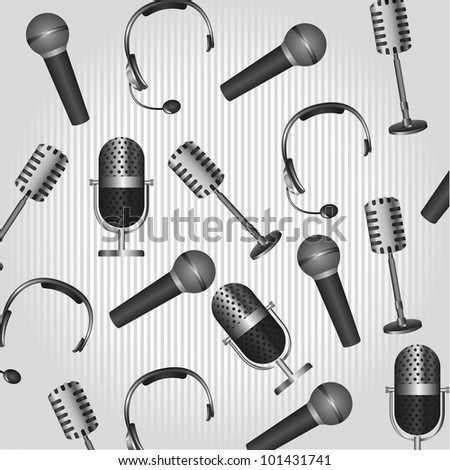 pattern of headphones and microphones, on background lines