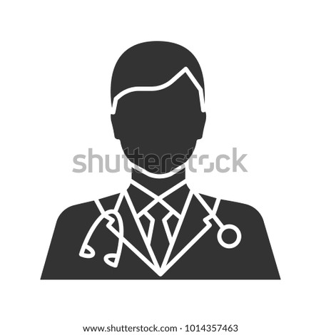 Doctor glyph icon. Medical worker. Practitioner. Silhouette symbol. Negative space. Vector isolated illustration