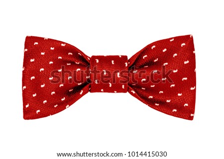 fashionable red bow tie with white paisley pattern isolated on white background Royalty-Free Stock Photo #1014415030