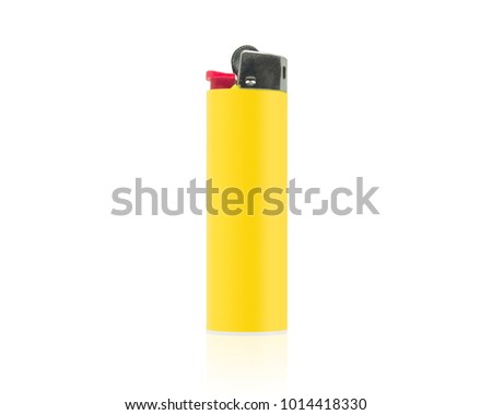 yellow blank gas lighter isolated on white background Royalty-Free Stock Photo #1014418330