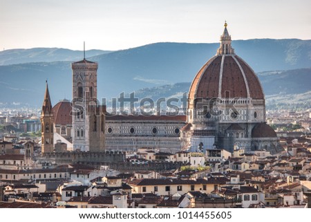 Florence skyline with Duomo. Basilica di Santa Maria del Fiore (Basilica of Saint Mary of the Flower) in Florence, Italy. Florence Duomo is one of main landmarks in Florence