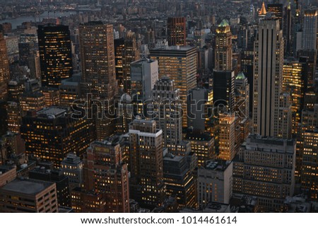 New York City, Big Apple. Aerial skyline, cityscape with building rooftops. Manhatten, USA 2017.