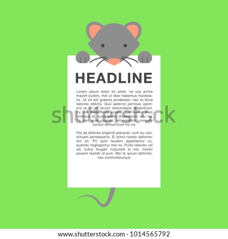 Cute mouse or mice cartoon carry blank white text template in flat style