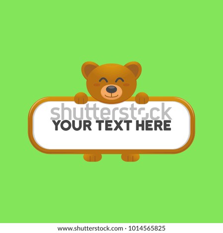 cute happy smiling kid bear holding or carry blank text template box illustration