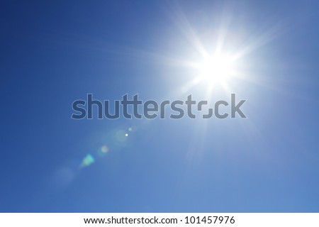 Shining sun at clear blue sky with copy space Royalty-Free Stock Photo #101457976