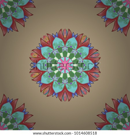 Beige, blue and red colors with colored ornament mandala, based on ancient greek and islamic ornaments. For wedding invitation, book cover or flyer.