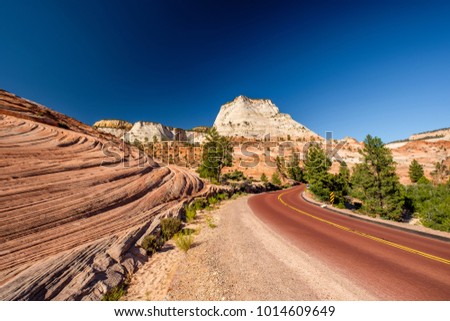 Empty scenic highway in Zion National Park, Utah, USA