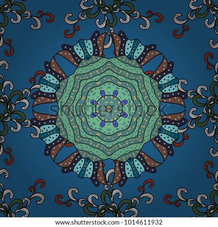 Vector abstract pattern. Hand-drawn colored mandala on a blue, black and green colors.