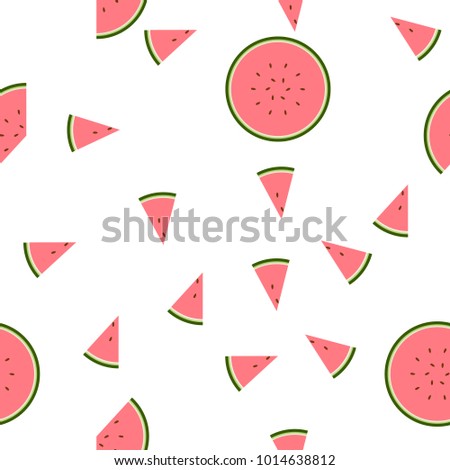 slices of watermelon seamless pattern, summer freshness, greenery and pink, vector