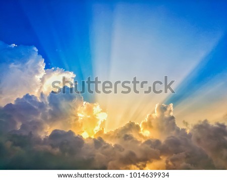 abstract sun beam line light shining through the clouds, Sunbeam through the clouds haze on Beautiful sky Royalty-Free Stock Photo #1014639934