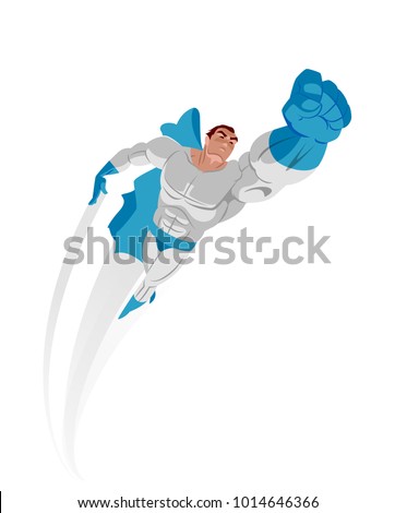 Superman poster. Superhero flying up. Isolated. Vector illustration
