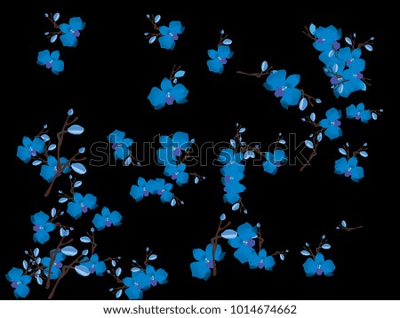 Abstract orchid pattern. Gentle flowers background. Vector illustration for invitation, card, celebration, party, carnival, festive holiday and Your project. Black Background
