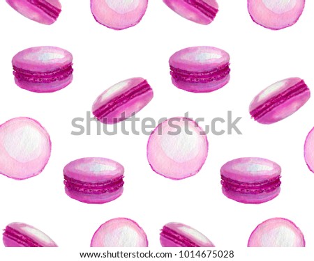 Watercolor pink macarons seamless pattern