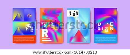Abstract colorful liquid and holographic colors background for poster design. Blue, yellow, red, orange, pink and green. Vector banner poster template in Eps10.