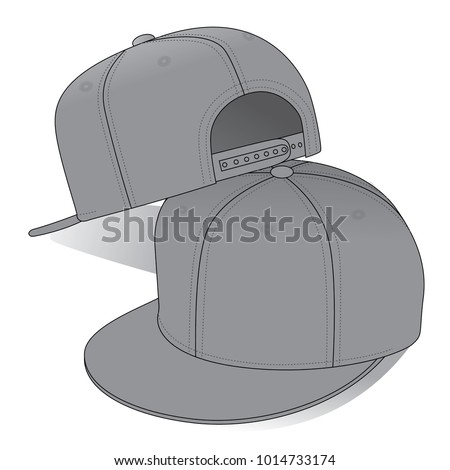 Blank Grey Hip Hop Cap With Snap Back Closure Strap Template On White Background, Vector File