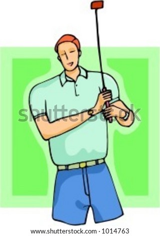 A vector illustration of a businessman, playing golf.
