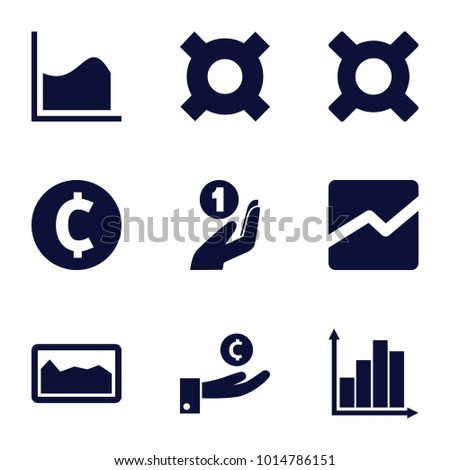 Profit icons. set of 9 editable filled profit icons such as hand on coin, illustrgeneric currencyation, line chart, coin, coin on hand, chart