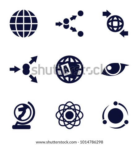 Orbit icons. set of 9 editable filled orbit icons such as globe, atom, atom move